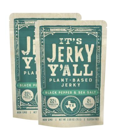 It's Jerky Y'all Vegan Jerky SEA SALT & PEPPER - Beyond Tender and Tasty Vegan Snacks - High Protein, Low Carb, Non-GMO, Gluten-Free, Vegetarian, Whole30 (2-Pack) 1 Count (Pack of 2)