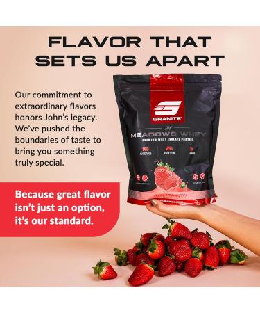 Granite Supplements The Meadows Whey Protein Isolate Protein Powder for Lean Muscle with 150 Calories 2g Fiber 1g Sugar (30 Servings) Fresh Strawberry Flavor - Buy Online on GoSupps.com