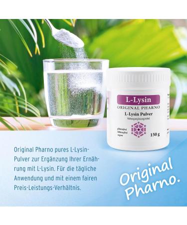  Original Pharno L-Lysine Powder 150g - 100% Pure Lysine Essential Amino Acid Highly Dosed Vegan Good Solubility & Tasteless - For Drinks & Smoothies Without Additives - Original Pharno - Buy Online on GoSupps.com