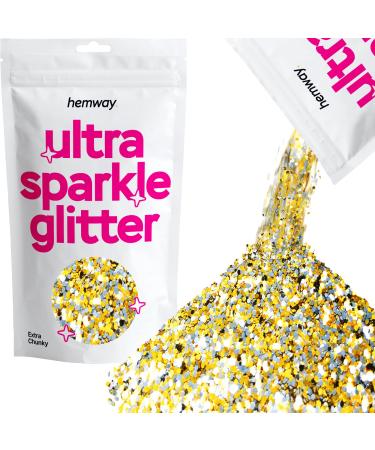 Hemway Extra Chunky Glitter 100g 3.5oz Cosmetic Safe 1mm 1/24" - Silver & Gold Gold Silver Extra Chunky - 100g