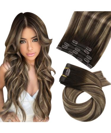 Moresoo clip in Extensions Balayage Remy Real Hair Extensions Clip Ombre Hair Extension real hair clip in extensions real hair dark brown with caramel blonde 5pcs 80g 30cm double broken 30 cm #4/27/4 - Buy Online on GoSupps.com