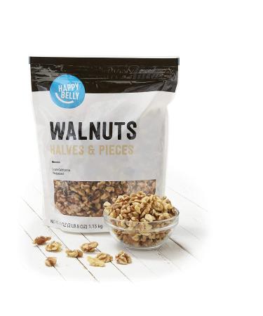 Happy Belly California Walnut Halves and Pieces - 40 Ounce (2.5 Pound) Pack - Premium Quality Walnuts for Snacking and Baking - Buy Online on GoSupps.com