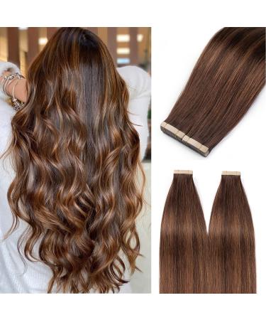 Hotlulana tape in extensions real hair balayage dark brown mixed chestnut brown invisible extensions real hair 16 inch/40cm 40g Skin WEFT 100% natural tape IEXTSTENIONS REAL HAIR 20PCS #2/2/6.#2/2/6 Dark brown mixed chestnut brown 40cm 16 inch (20 pack)