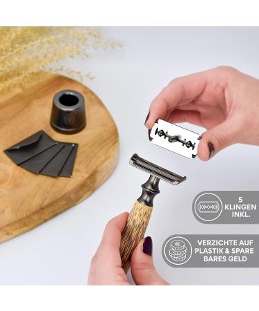 GIANNOTTI Safety Razor Set | Plastic-Free Zero Waste | Eco-Friendly Gunmetal Bamboo | 5 Double Blades for Men & Women - Buy Online on GoSupps.com