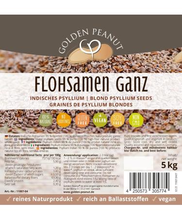 Golden Peanut Psyllium 5kg - 99% Purity High-Fiber Gluten-Free Additive-Free Quality Tested from India - Perfect for Baking - Buy Online on GoSupps.com