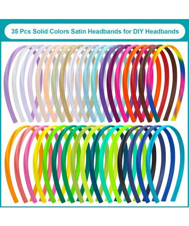 EAONE 35Pcs 0.4 Inch Satin Headbands for Women - Anti-Slip Thin Hair Bands with Pouch Bag - Solid Colors - Perfect for DIY Headbands - Buy Online on GoSupps.com