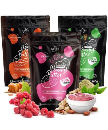 Nustino Lot de 3 beurres de cacahu te en poudre Framboise Caramel Sal & Matcha 3 400 g