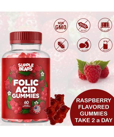 Supplebears Folic Acid Gummies 400mcg - Pregnancy Gummy for Women - 60 Raspberry Flavored Vitamins - Buy Online on GoSupps.com