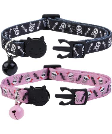 BoomBone Skull Cat Collar Breakaway with Bell - Pack of 2 - Safe Halloween Puppy Collars - Buy Online on GoSupps.com