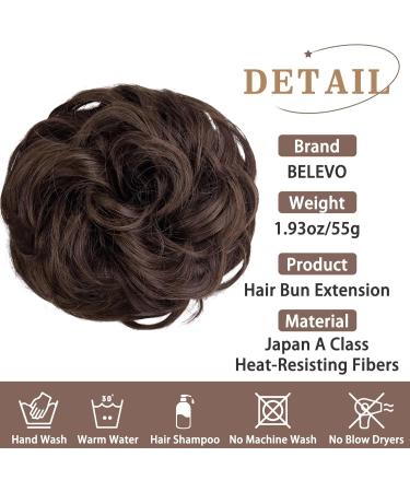 BELEVO Messy Bun Hair Piece Curly Wavy Large Scrunchies for Women - Dark Brown Synthetic Updo Ponytail Hair Buns for Weddings & Parties - Buy Online on GoSupps.com