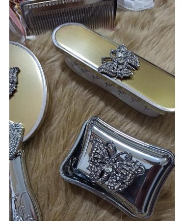Vintage Antique Makeup Vanity Mirror Comb Hair Brush Set | Gold Hand Face Beauty Mirror | Antique Vanity Set - Buy Online on GoSupps.com