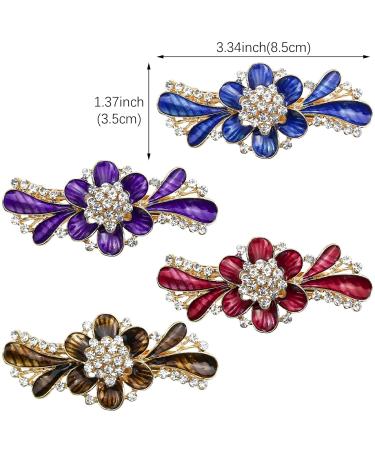 4pcs Vintage Flower Design Glitter Rhinestone Hair Clips - Elegant Metal Hair Accessories for All Occasions - Buy Online on GoSupps.com