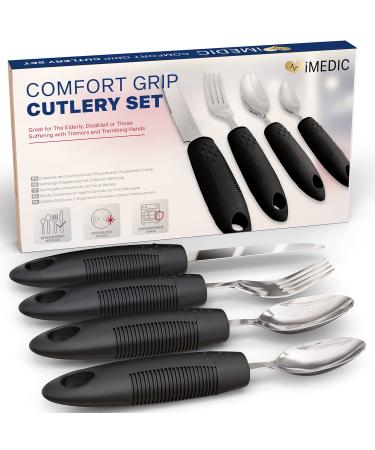 iMedic Designer Easy Grip Cutlery for Adult - Cutlery for Disabled Hands - Dishwasher Safe Disabled Cutlery for Adults - Disability Cutlery for Adults Suffering from Trembling Hands - 1 Set Single Black