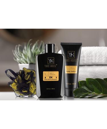 Premium Sandalwood Amber Bath and Body Gift Set for Men - Ideal Birthday Christmas Father's Day Gifts | Relaxing Spa Kit in Deluxe Toiletry Bag - Buy Online on GoSupps.com