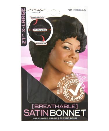 Magic X-Large 21'' Breathable Satin Bonnet with Elastic Band Black One Size Black