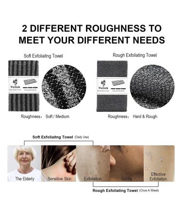 Exfoliating Back Scrubber Towel - Korean & Japanese Washcloth for Men & Women - Stripe Black - Buy Online on GoSupps.com