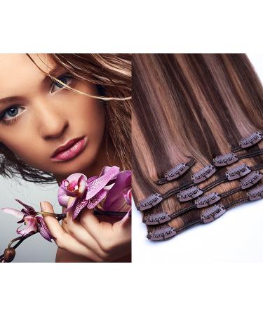 Clip in extensions real hair cheap hair extension remy real hair 8 tresse 20 clips smooth 45cm-100g #4/27 chocolate brown/honeyblond 18 "/45cm-100g no. 800 sprint 4/27 chocolate brown/honey blonde