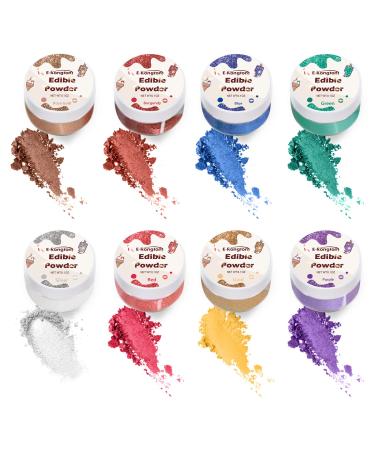 Luster Dust Set 8 Colors: E-Kongton Edible Glitter for Drinks, Cakes Decorating, Strawberries, Fondant, Gum Paste.Luster Dust Edible Set for Baking Decoration(3gram each bottle) 8color set