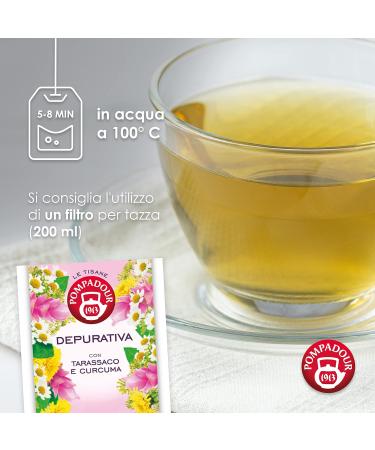  Pompadour Pompadour Purified Herbal Tea Plus with Dandelion & Turmeric 54 Filters (3 Packs of 18 Filters) Draining & Purifying Properties Lactose Gluten & Allergen Free Vegan - Buy Online on GoSupps.com