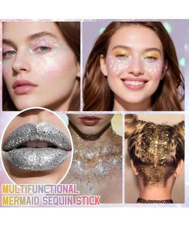  Prreal 3 colors of body glitter mermaid glitter glitter makeup stick shimmering face gel holographic makeup rave outfit face painting accessories - Buy Online on GoSupps.com