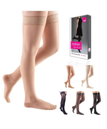 mediven sheer & soft for Women 30-40 mmHg Thigh High w/Lace Silicone Top Band Closed Toe Compression Stockings Natural II-Standard Natural II