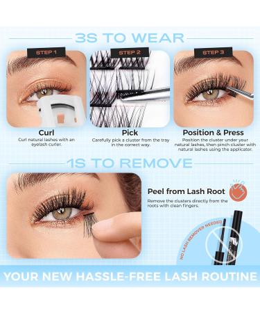 LASHVIEW Self Adhesive Eyelashes - D Curl Press On Lash Clusters Kit (10-16mm) | No Glue No Remover DIY Lash Extension - 78 Pcs with Applicator - Buy Online on GoSupps.com