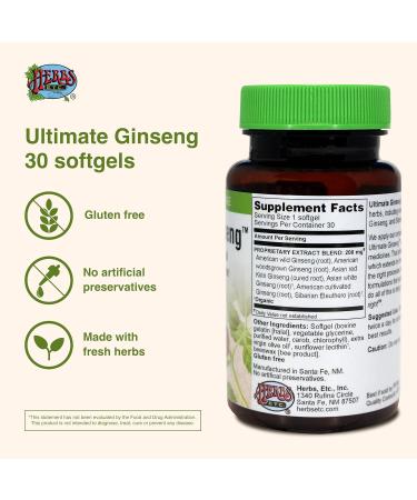 Herbs Etc. Ultimate Ginseng Softgels - Support Continuous Physical Activity - Aids Brain Health - Supports Daily Stamina for Physical & Intellectual Activity - Gluten-Free - 30 Softgels (30 Servings) - Buy Online on GoSupps.com