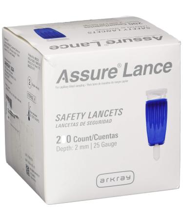 Arkray 980225 SAFETY Lancet Assure Lance Fixed Depth Lancet Needle 2.0 mm Depth 25 Gauge Push Button (Pack of 200)
