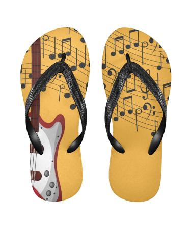 Mnsruu flip-flops with yellow music notes and red guitars for home hotel spa bedroom travel L for men and women medium multicolored