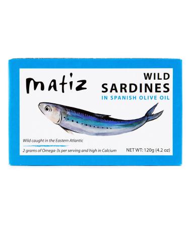 Matiz Sardines in Olive Oil, 4.2 Ounce Can (Pack of 5) Spanish Gourmet Wild Caught Natural Fish for Tapas, Snacks, or Meals, Protein Rich, Sealed Freshness 4.2 Ounce (Pack of 5)