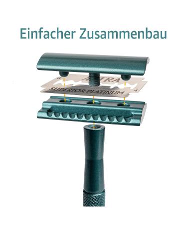 Anymale Plastic-Free Razor Plane Azure Edition - Eco-Friendly Wet Razor Set for Men & Women with Stand & 5 Astra Blades - Emerald Green - Buy Online on GoSupps.com