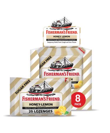 Fisherman's Friend Sugar Free Honey-Lemon Flavored Cough Lozenges (20 Drops x 8 Packs) 5.52mg Natural Menthol Soothing Relief from Sore Throat Persistent Cough & Everyday Irritation Yellow