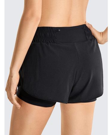 CRZ YOGA Women's Mid Waisted 3'' Running Shorts with Liner - Medium Black - Buy Online on GoSupps.com
