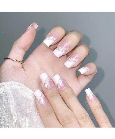 MENILITHS French Pink Lace Long False Nails Sticker False Nails Acrylic Fake Nails Full Cover Nails Tips Artificial Finger Manicure for Women and Girls - Buy Online on GoSupps.com