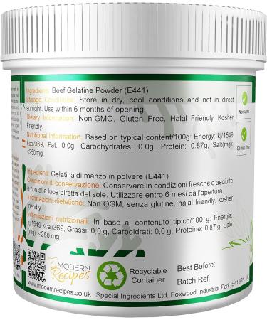 Beef Gelatine Powder 240 Bloom Unflavoured 500g - Gluten Free, Non-GMO, Halal - Stabiliser, Gelling Agent - Instant & Recyclable Pot - Pack of 1 - Buy Online on GoSupps.com