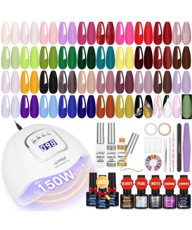 SPTHTHHPY 51 Gel Nail Starter Kit - 5 Different Effect Top Coats 120W UV Lamp 3 Liner Gel 40 Nail Polish 3 Gel Base Coats - Salon Manicure Set for Beginner DIY At Home