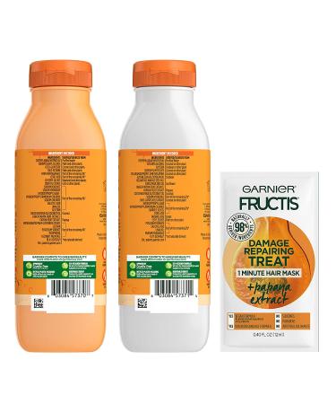Garnier Fructis Damage Repairing Shampoo & Conditioner Set with Papaya Extract - 11.8 Oz Each + Coconut Hair Mask Sample - Nourishing Dry & Damaged Hair - Pack of 2 - Buy Online on GoSupps.com