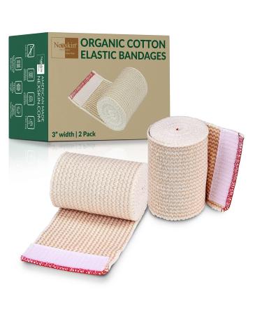 Premium Elastic Bandage Wrap (3 Wide, 2 Pack) - Nexskin Latex Free Athletic/Medical Compression Bandages Hook & Loop Fasteners at Both Ends - Lifetime Washable & Reusable USA Organic Cotton Bandage 3 Inch (Pack of 2)