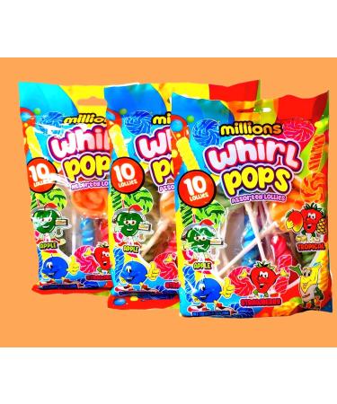 Millions Mini Whirl Pops Assorted Flavors 3 Bag Bundle 100g Each with 10 Lollipops Per Bag - Buy Online on GoSupps.com