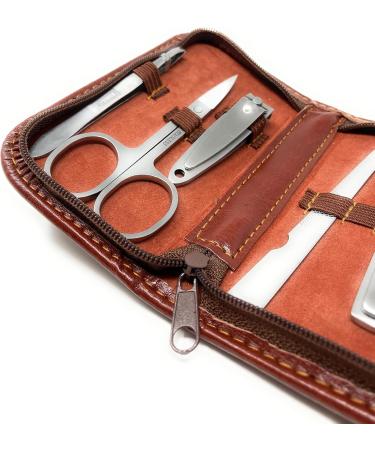 Personalised Male Travel Brown PU Leather Manicure Grooming Gift Set - Engraved Mens Gift - Buy Online on GoSupps.com