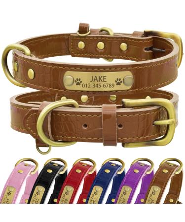 Senristar personalized dog collar made of real leather with engraved name tag - durable and stylish dog collar for small medium and large dogs (M brown) m (width 2.0 cm neck circumference 30-38 cm) brown