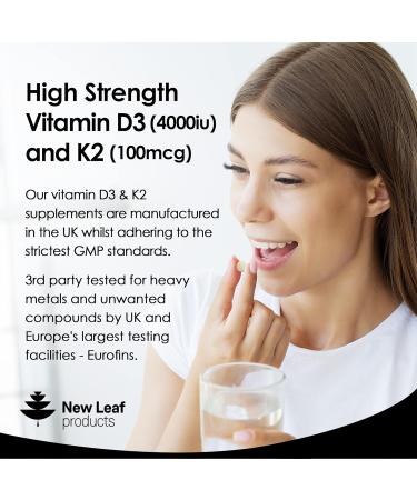 Vitamin D3 K2 - 4000iu & 100ug (MK7) 1 Year Supply for Immunity & Bone Health | Non-GMO Vegetarian Tablets | UK Made by New Leaf 365 - Buy Online on GoSupps.com