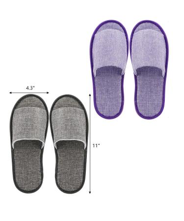 Frcctre 16 Pairs Disposable Cotton Linen Spa Slippers for Women and Men - Non-Slip Open Toe Slippers for Travel, Hotel, Home - Gray/Purple - Buy Online on GoSupps.com