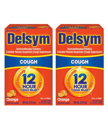 Delsym Adult Cough Suppressant Liquid Orange Flavor 3 Ounce (Pack of 2)
