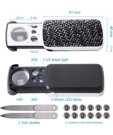 JARLINK 2 Pack LED Slide-Out Jewelers Loupe - 10X 20X 30X Illuminated Multi-Power Eye Loop Magnifier with UV Black Light - Ideal for Gems, Jewelry, Coins, Stamps - White & Black (2 Pack) - Buy Online on GoSupps.com