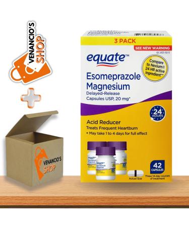 Equate Acid Reducer Esomeprazole Magnesium 20mg Delayed-Release Capsules + Includes Venancio sfridge Sticker (42 Count - 3 Pack)