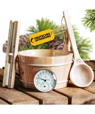 Puffin Health Sauna Accessories Set |Sauna thermometer hygrometer hourglass infusion bucket & sauna plain |The perfect sauna accessories for home - Buy Online on GoSupps.com