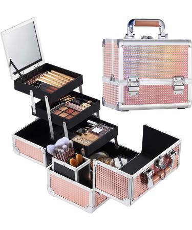 Joligrace Shiny Gold Makeup Box Train Case with Mirror and Lock - Portable Cosmetic Organizer for Women on the Go - Buy Online on GoSupps.com