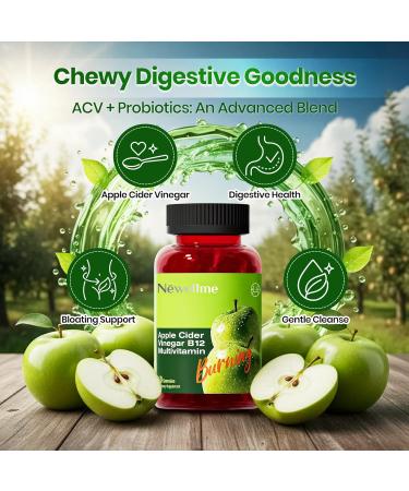 NEWELLME Sugar-Free Apple Cider Vinegar Gummies B12 Multivitamin ACV Supplement Gummy Vitamins Vegetarian Supplement for Women & Men Non GMO Support Normal Energy Levels & Gut Health 120 Gummies - Buy Online on GoSupps.com