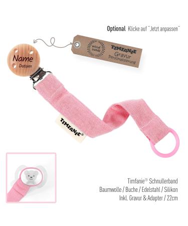 Timfanie Pacifier Holder for Girls - Baby Pink Fabric Ribbon/Chain with Personalized Engraving & Adapter | International Shipping Available - Buy Online on GoSupps.com